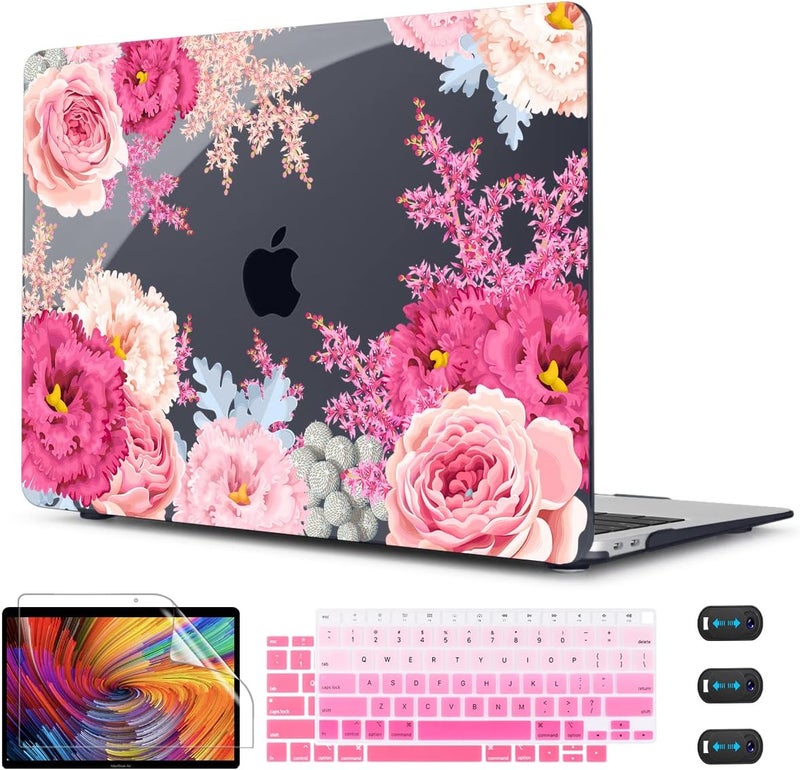 CISSOOK Floral Case Cover for MacBook Air 13 Inch 2020 2021 2019 2018 Release A2337 M1 A1932 A2179, Plastic Hard Shell Case with Keyboard Cover for MacBook Air 13" with Touch ID, Gorgeous Flowers - Image 1